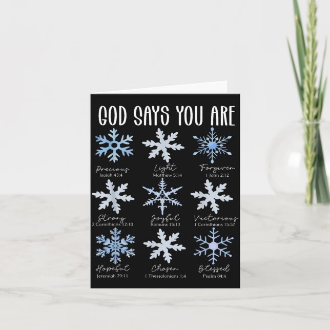 God Says You Are Christian Snowflake Christmas Bib Card (Front)