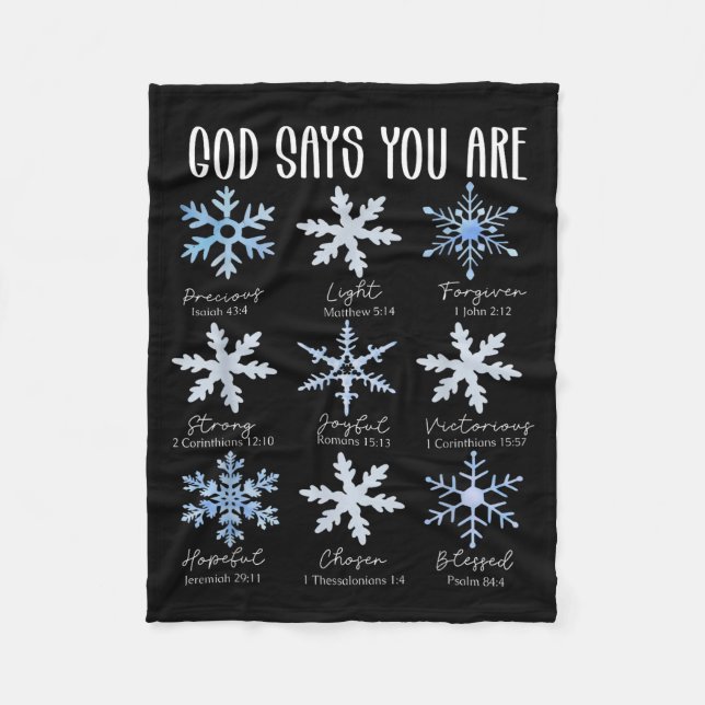 God Says You Are Christian Snowflake Christmas Bib Fleece Blanket (Front)