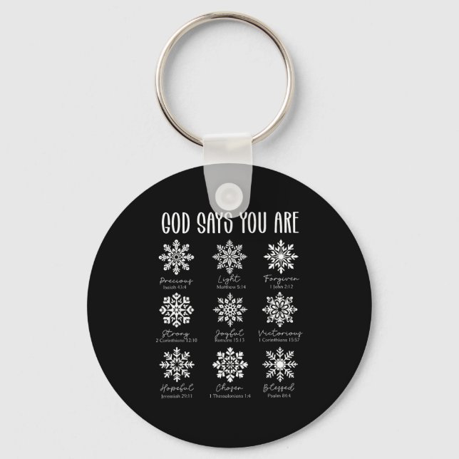 God Says You Are Christian Snowflake Christmas Bib Keychain (Front)