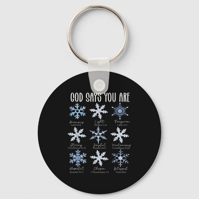 God Says You Are Christian Snowflake Christmas Bib Keychain (Front)