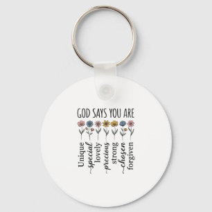 God Says You Are Floral Christian Vector Design_1 Keychain