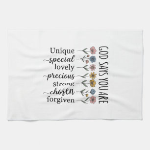 God Says You Are Floral Christian Vector Design_1 Kitchen Towel