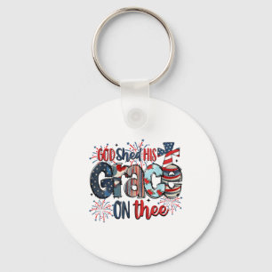 God Shed His Grace On Thee 4th Of July Groovy Patr Keychain