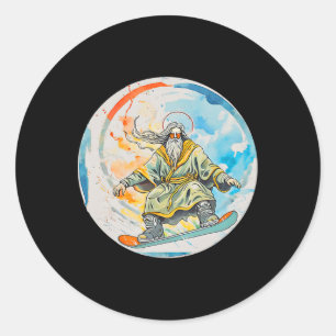God Snowboarding With Jesus Christ Prayer Lord Chu Classic Round Sticker