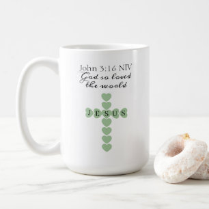 God So Loved the World Green Heart Cross Coffee Mug