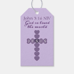 God So Loved the World Lavender Heart Cross Gift Tags
