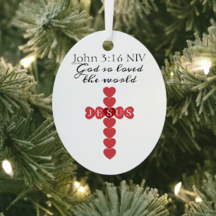 God So Loved the World Red Heart Cross Metal Ornament