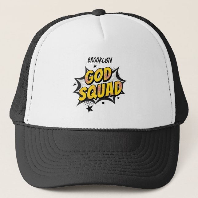 God Squad Christian youth group Sunday school Trucker Hat (Front)
