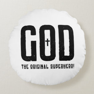 God The Original Superhero Biblical Cross Round Pillow