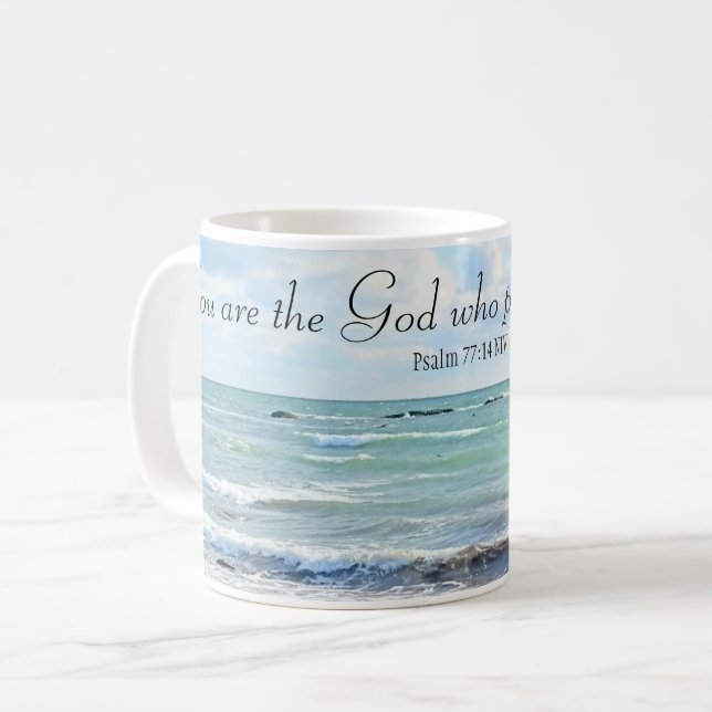 God Who Performs Miracles Ocean Blue Bible Verse Coffee Mug (Front Left)