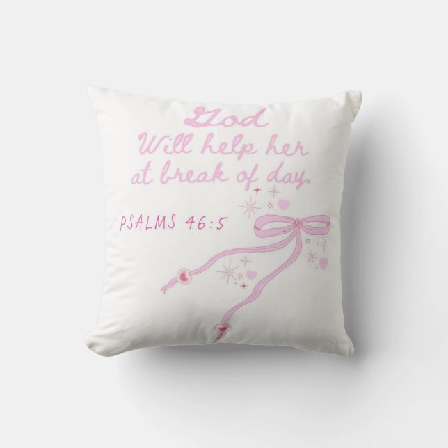 God Will Help Her at Break of Day , Coquette Bow Throw Pillow (Front)