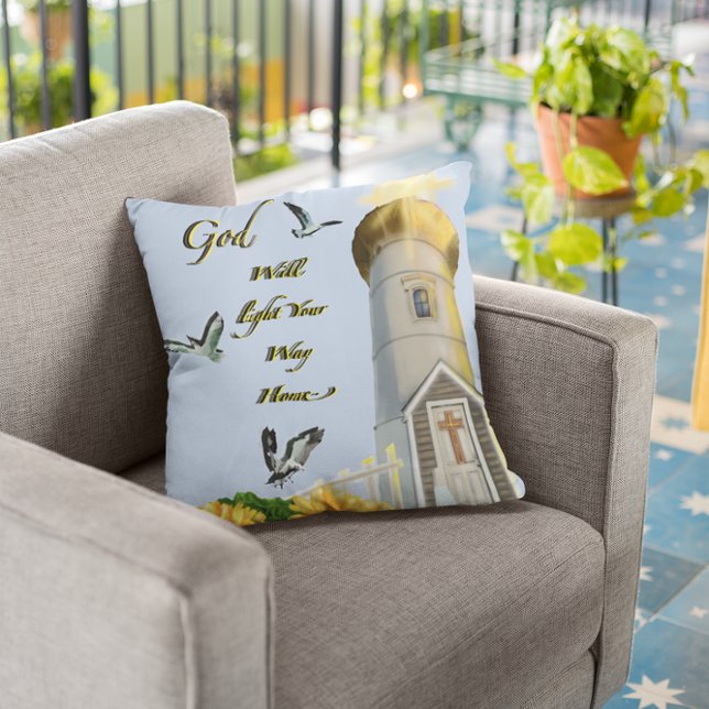 God Will Light Your Way Home Lighthouse Throw Pillow (Creator Uploaded)