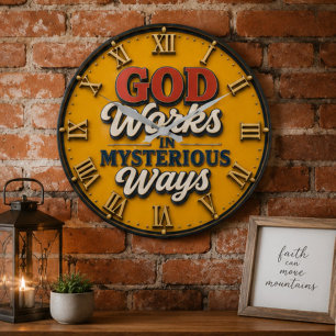 God Works in Mysterious Ways Christian Faith Quote Large Clock
