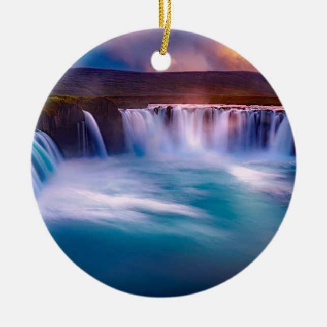 Godafoss, Iceland Waterfalls Ceramic Ornament (Front)