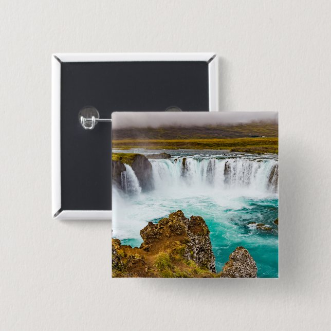 Godafoss waterfall, Iceland 2 Inch Square Button (Front & Back)