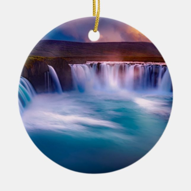 Godafoss Waterfall, Iceland Beautiful Landscape Ceramic Ornament (Front)