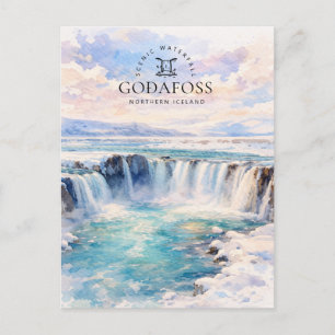 Goðafoss Waterfall   Northern Iceland   Watercolor Holiday Postcard