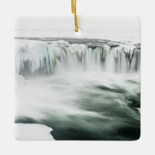 Godafoss waterfall, winter, Iceland Ceramic Ornament