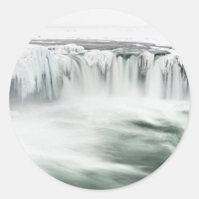 Godafoss waterfall, winter, Iceland Classic Round Sticker (Front)