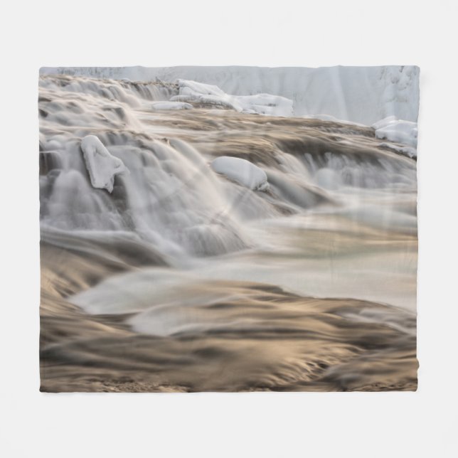 Godafoss waterfall, winter, Iceland Fleece Blanket (Front (Horizontal))