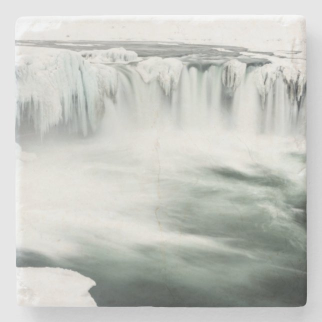 Godafoss waterfall, winter, Iceland Stone Coaster (Front)