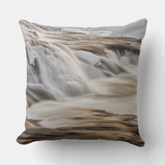 Godafoss waterfall, winter, Iceland Throw Pillow (Front)