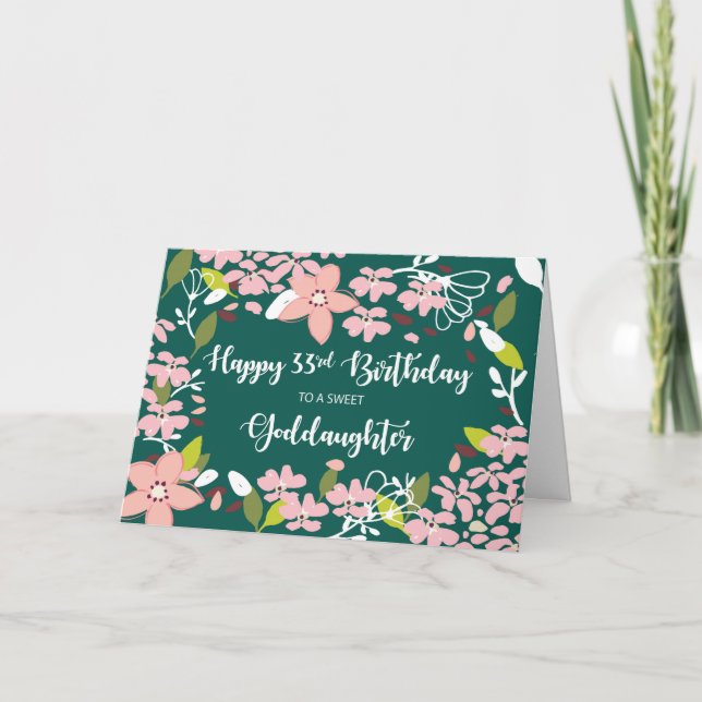 Goddaughter 33rd Birthday Green Flowers Card (Front)