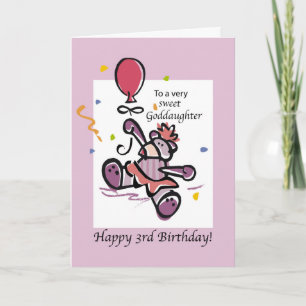 Goddaughter 3rd Birthday Bear Balloon Card