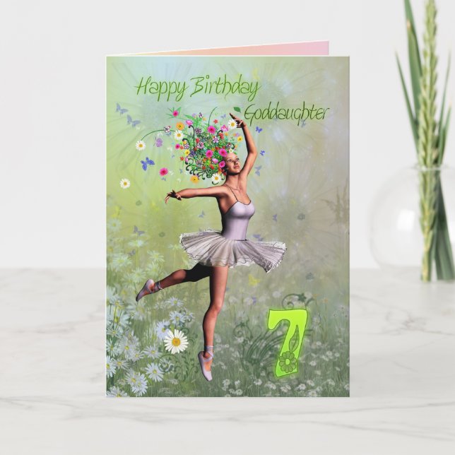 Goddaughter age 7, flower fairy birthday card (Front)