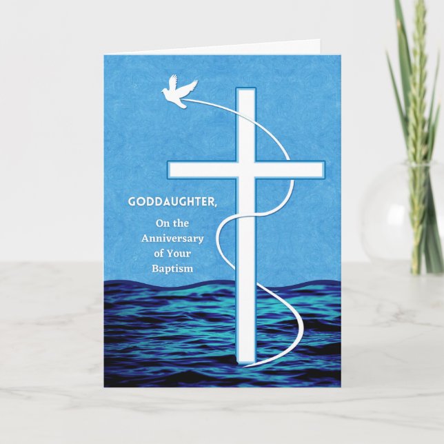 Goddaughter Anniversary of Baptism Dove and Cross Card (Front)