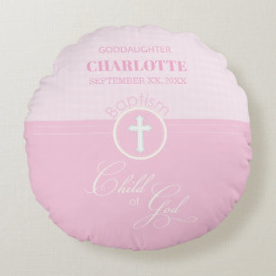Goddaughter Baptism Pink Child of God Personalized Round Pillow