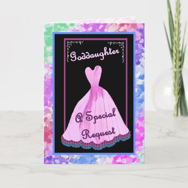 GODDAUGHTER - Be My Junior Bridesmaid PINK Dress Invitation (Front)