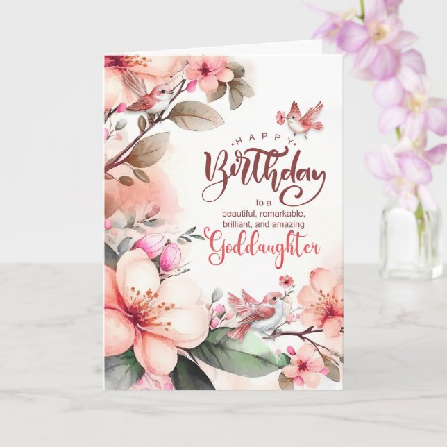 Goddaughter Birthday Botanical Peach Magnolias Card (Orchid)