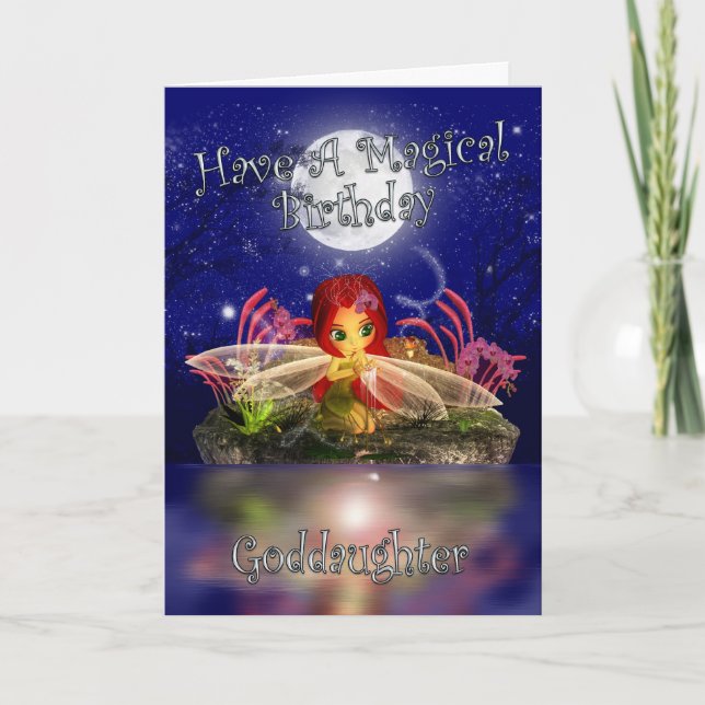 Goddaughter Birthday Card - Cute Little Fairy - Wa (Front)