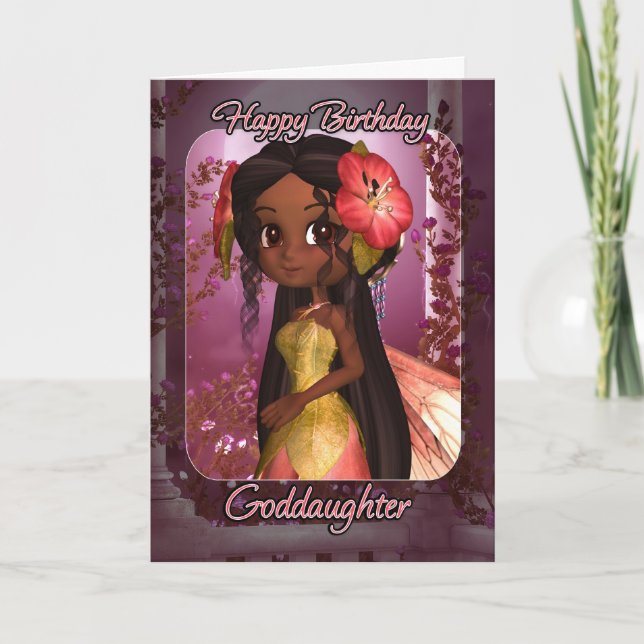 Goddaughter Birthday Card - Cute Pink Fairy (Front)