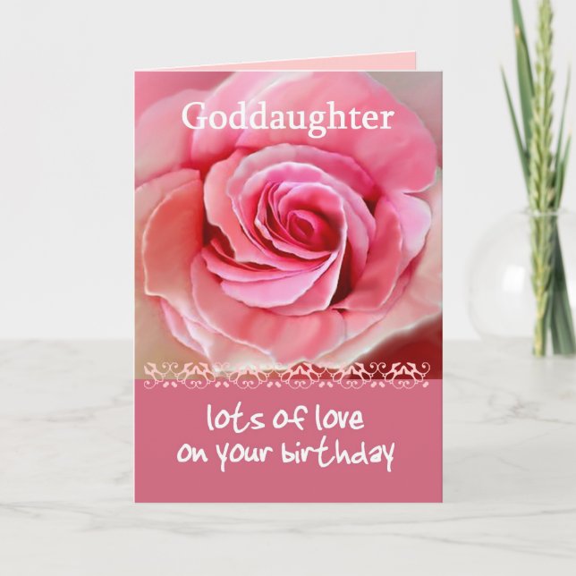 GODDAUGHTER Birthday with Pink Rose and Lace Trim Card (Front)