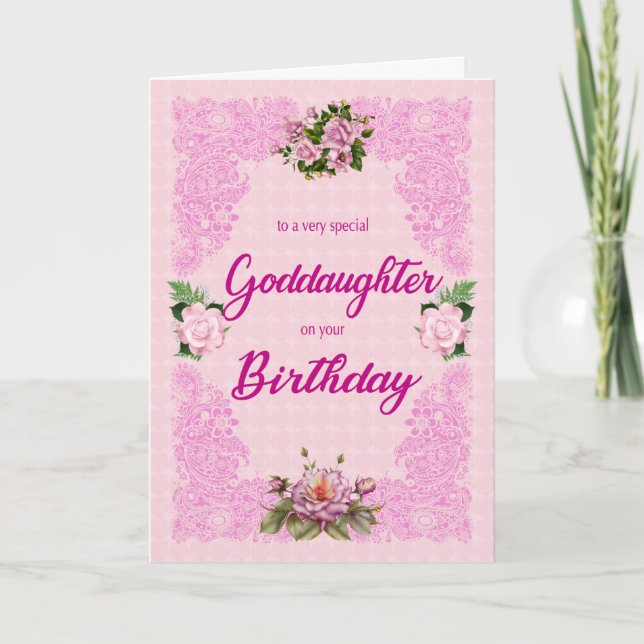 Goddaughter Birthday with Pink Roses Card (Front)