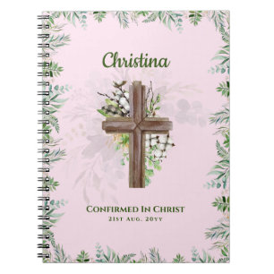 Goddaughter CONFIRMATION Pink Greenery Cross Notebook