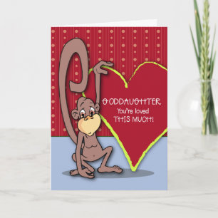 Goddaughter Cute Monkey on Valentine’s Day Holiday Card