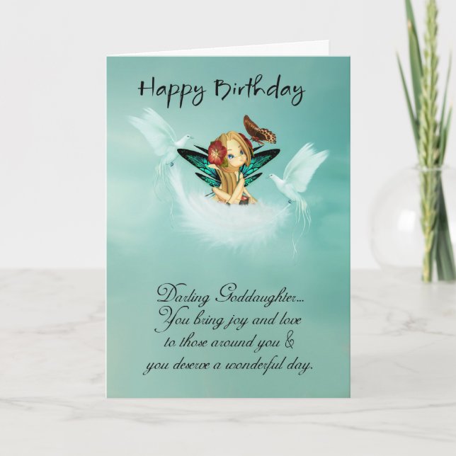 Goddaughter Fairy Birthday Card With Doves (Front)