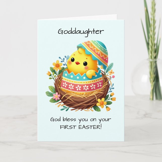 Goddaughter First Easter Blessings Chick Breaking Card (Front)