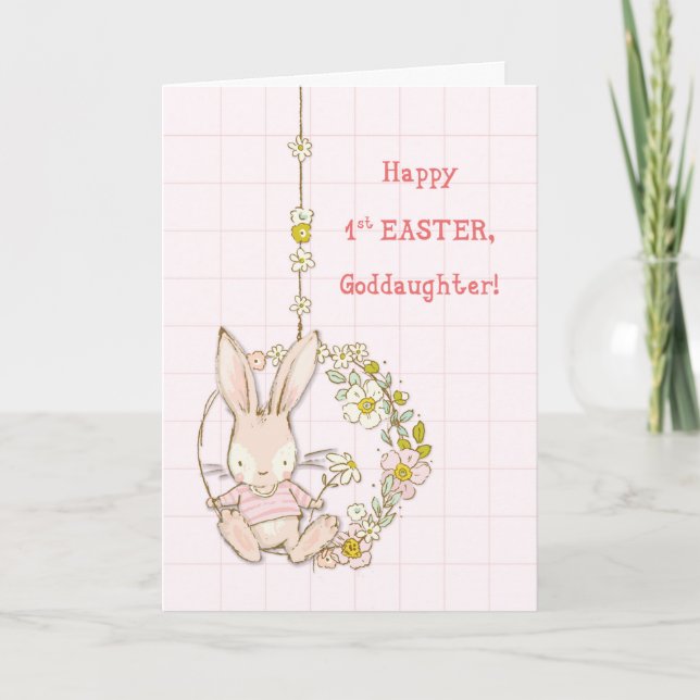 Goddaughter First Easter Bunny on Flower Swing Card (Front)