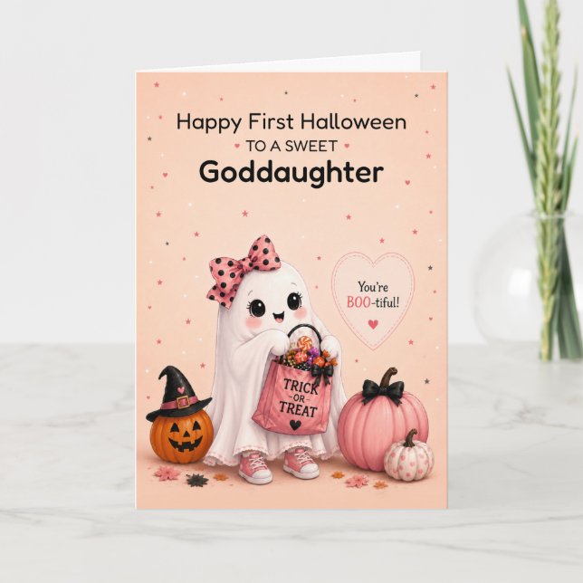 Goddaughter First Halloween Cute Ghost Card (Front)