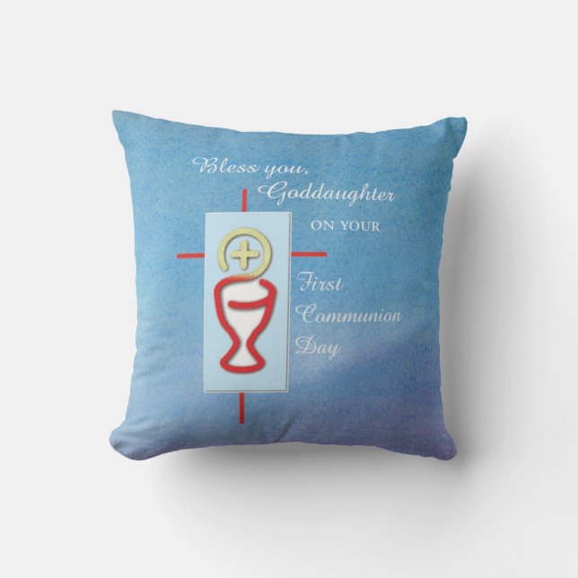Goddaughter, First Holy Communion, Turquoise Throw Pillow (Front)