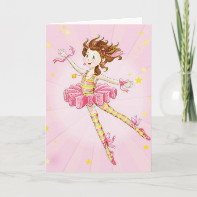 Goddaughter Gift Pink Ballerina Personalized Holiday Card (Front)