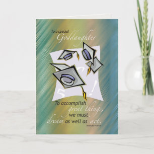 Goddaughter Graduation Hats in Air, Congratulation Card