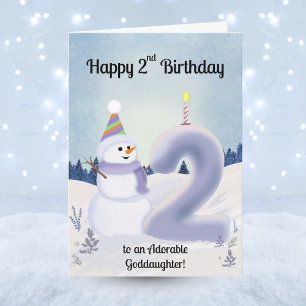 Goddaughter Happy 2nd Birthday Snowman Building Card