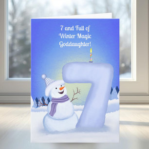Goddaughter Happy 7th Birthday Snowman  Card