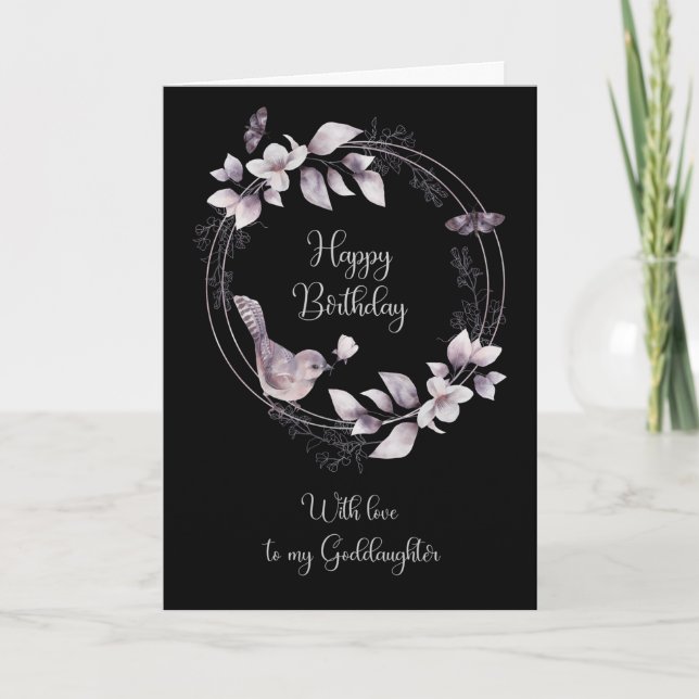 Goddaughter Happy Birthday Bird and Butterflies Card (Front)