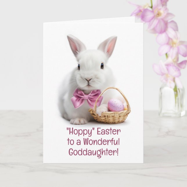 Goddaughter Happy Easter Cute White Bunny  Card (Orchid)